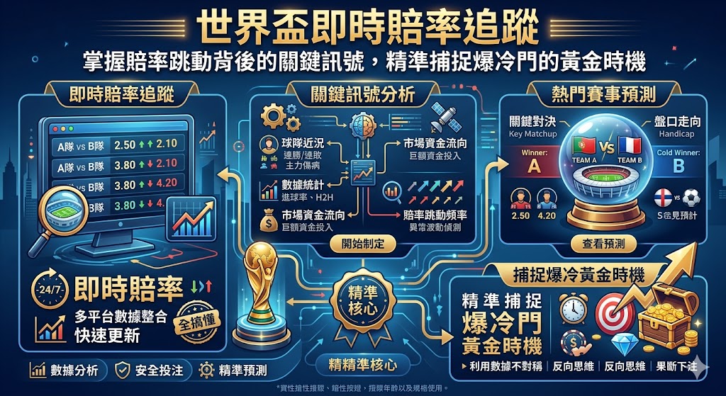 掌握世界盃賠率的即時跳動是精準獲利的關鍵,透過監控盤口升降可洞察資金流向與莊家意圖。當強隊賠率異常升高或弱隊受讓盤口收窄,往往是主力缺陣或戰術變動的冷門訊號。資深玩家應善用數據分析,在賠率震盪中捕捉莊家誘盤的破綻,結合即時賽訊與歷史對戰紀錄,才能在群雄割據的賽場上,把握黃金時機精準切入,將高賠率轉化為實質收益。
