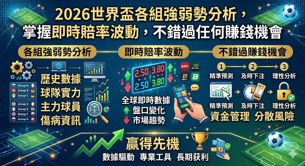 2026世界盃各組強弱勢分析，掌握即時賠率波動，不錯過任何賺錢機會