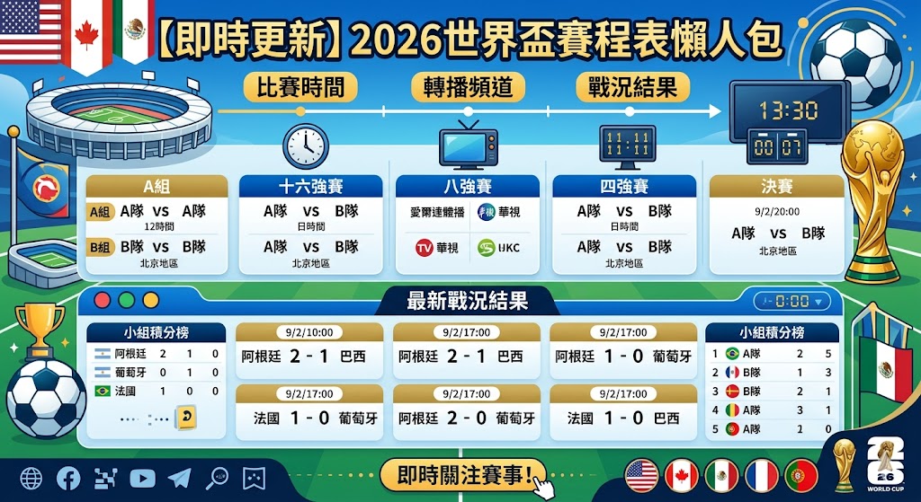 【即時更新】2026世界盃賽程表懶人包：比賽時間、轉播頻道、戰況結果全收錄